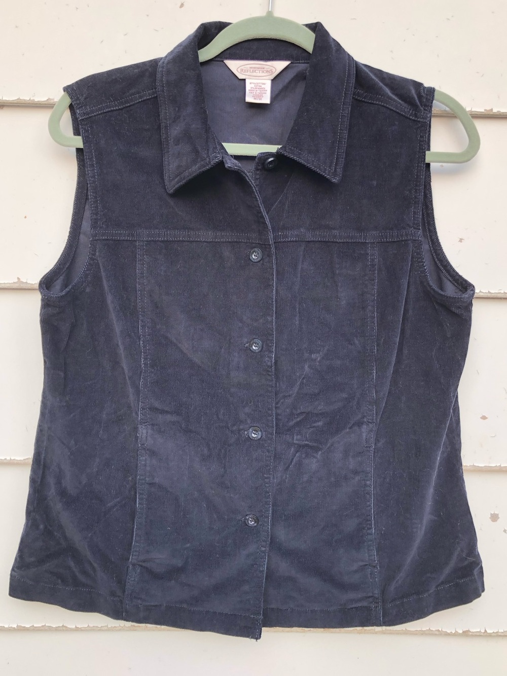 90s Y2K Northern Reflections Navy Sleeveless Button-Down Corduroy Vest Top